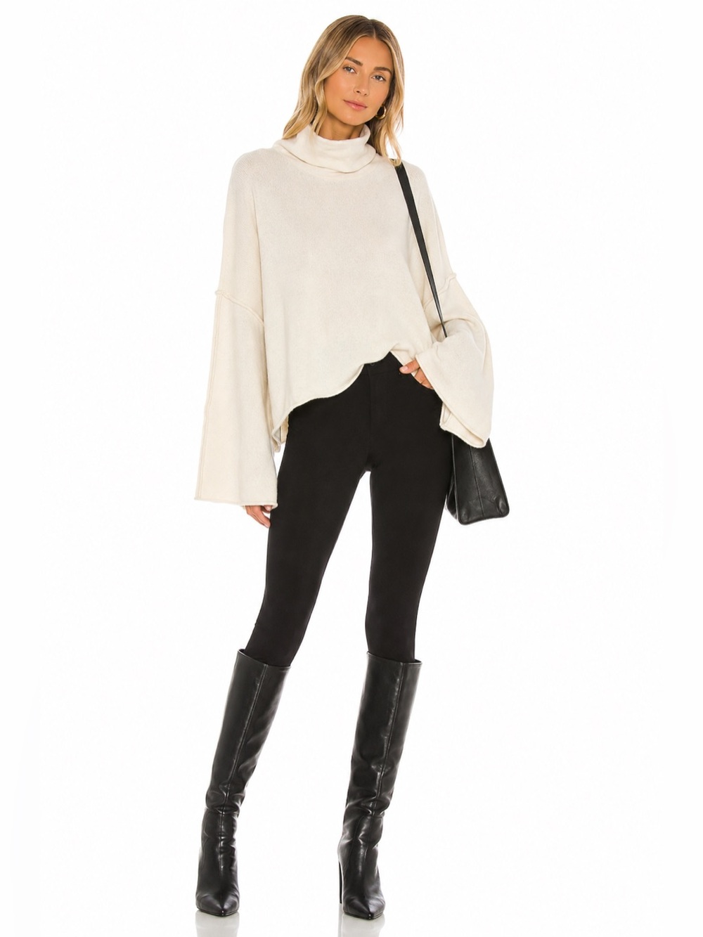 She + Sky Ivory Oversized Turtleneck Sweater Wide Sleeve S